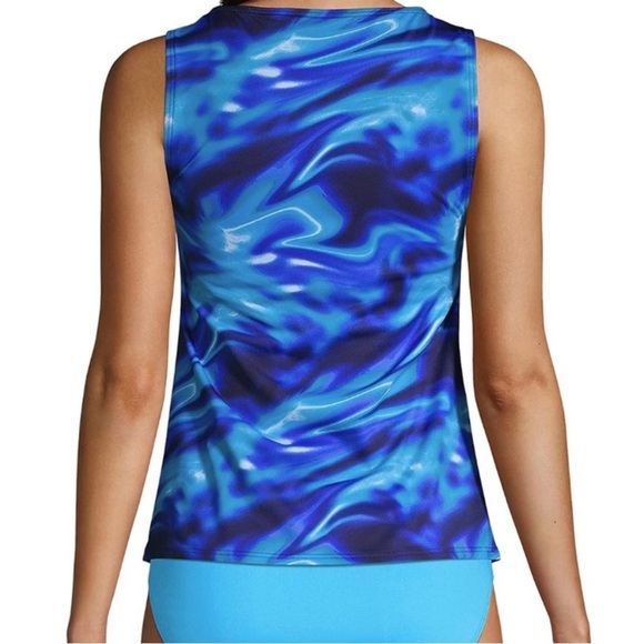 Lands End Womens Blue Swirl Tankini Top Built In Bra Size 10 Modest Swim Beach - Picture 2 of 7